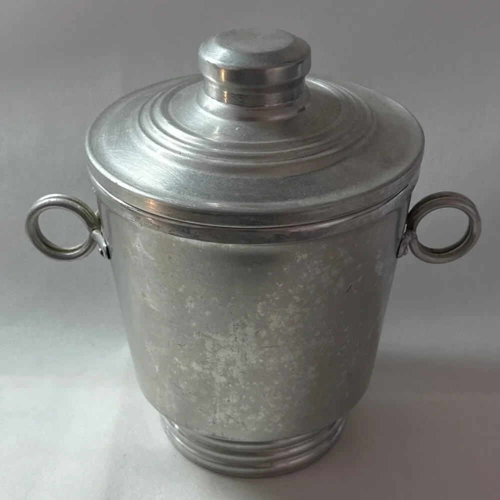 Vintage Mid Century NASCO Aluminum Ice Bucket w/ Lid Made in Italy
